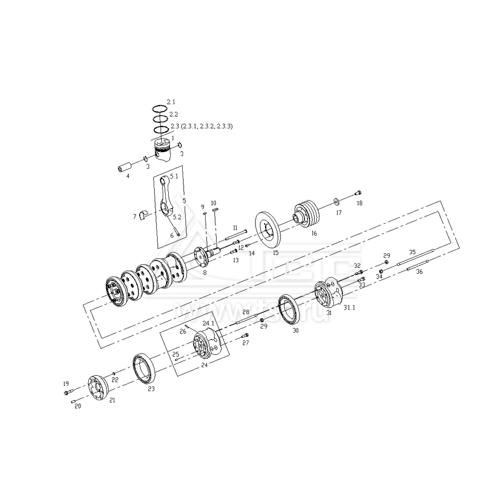 Поршни, шатуны и коленчатый вал SDEC SC25G690D2