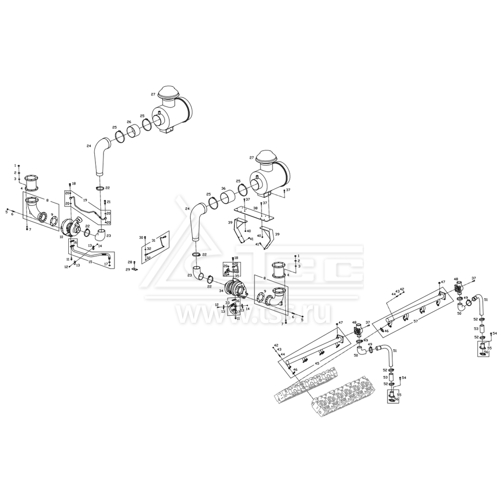 Воздушные фильтры, турбокомпрессоры и водяные коллекторы TSS Diesel TDS505-12VTE