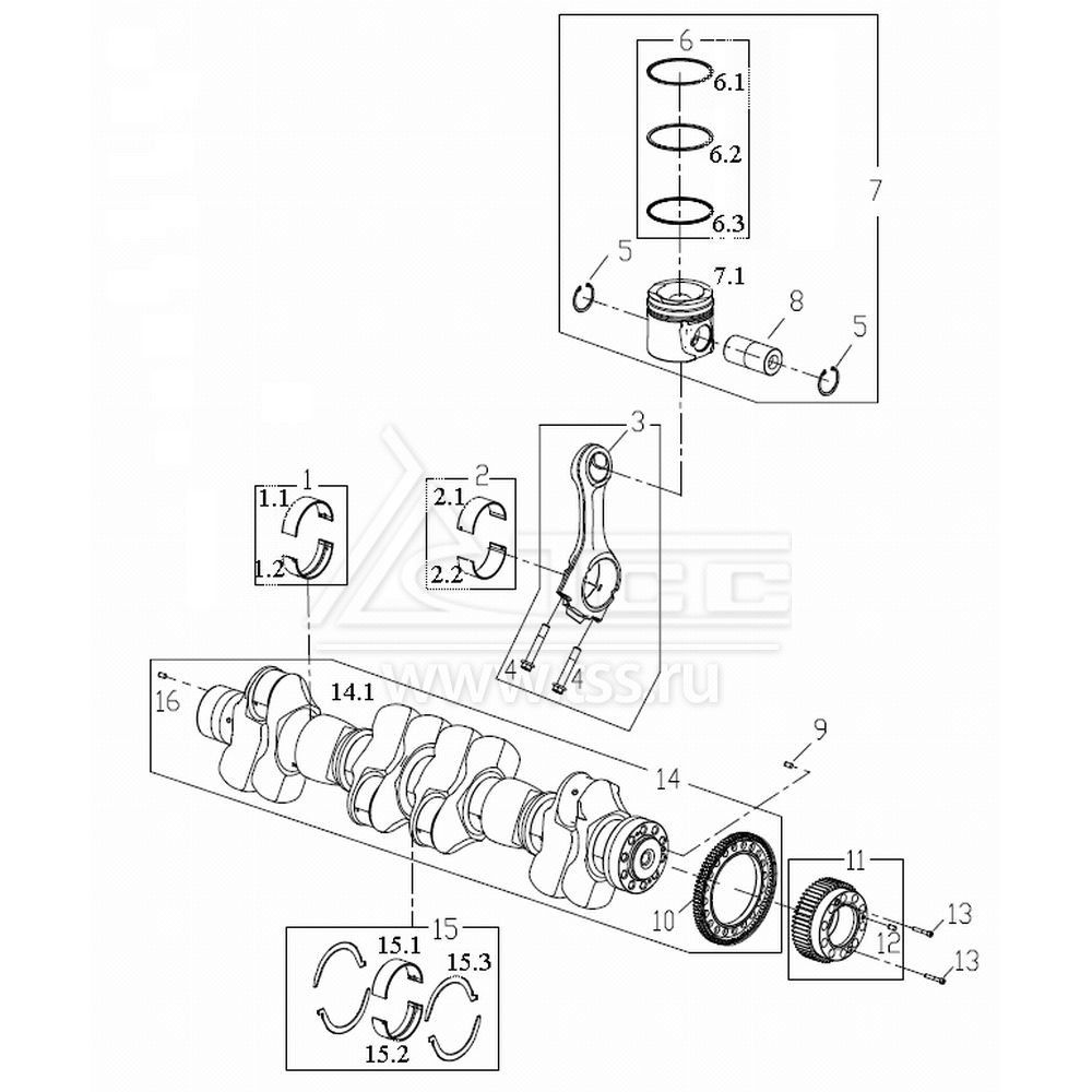 Поршни, шатуны и коленчатый вал TSS Diesel TDS307-6LTЕ
