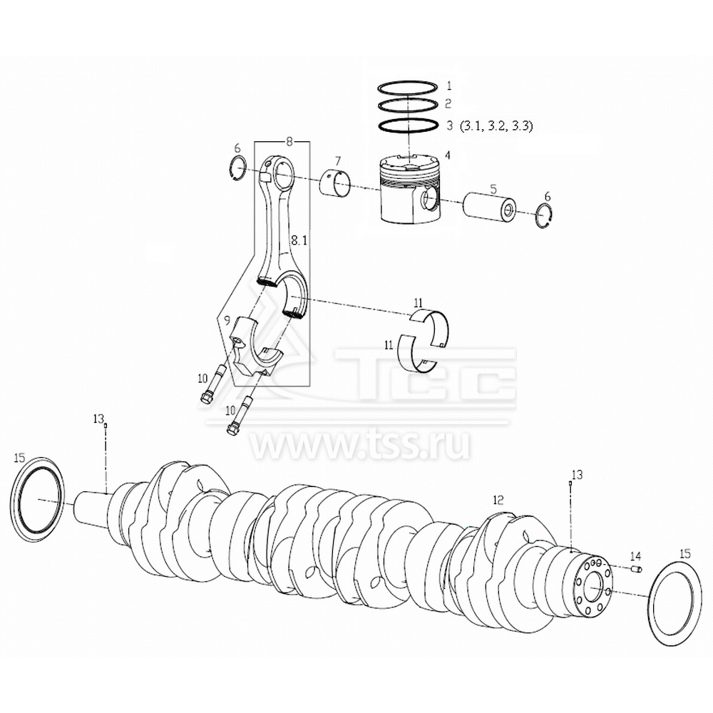 Поршни, шатуны и коленчатый вал TSS Diesel TDS660-6LTE