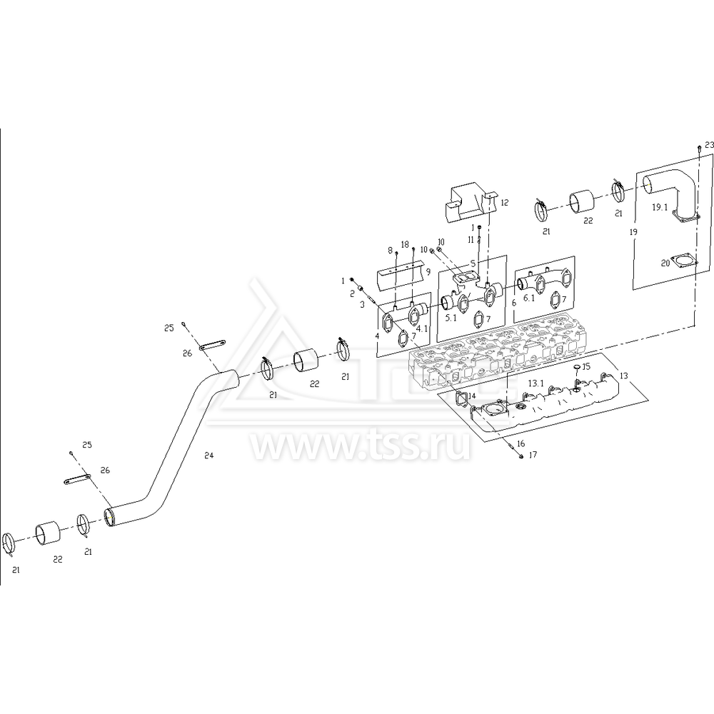 Впускной и выпускной коллекторы SDEC SC15G500D2 (TSS Diesel TDS330-6LTE)