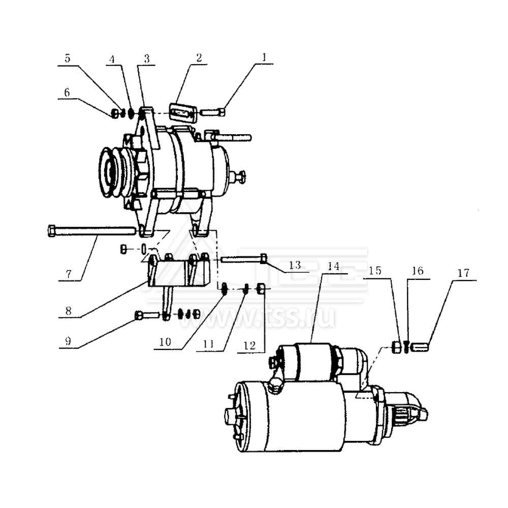 Стартер и зарядный генератор TSS Diesel TDY 25 4L; TDY 30 4L