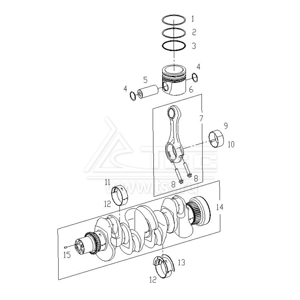 Поршни, шатуны и коленчатый вал TSS Diesel TDS62-4LTE