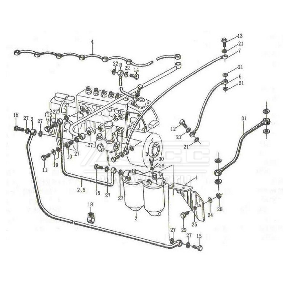 Трубки топливные низкого давления и фильтр топливный Ricardo 6126A-260D