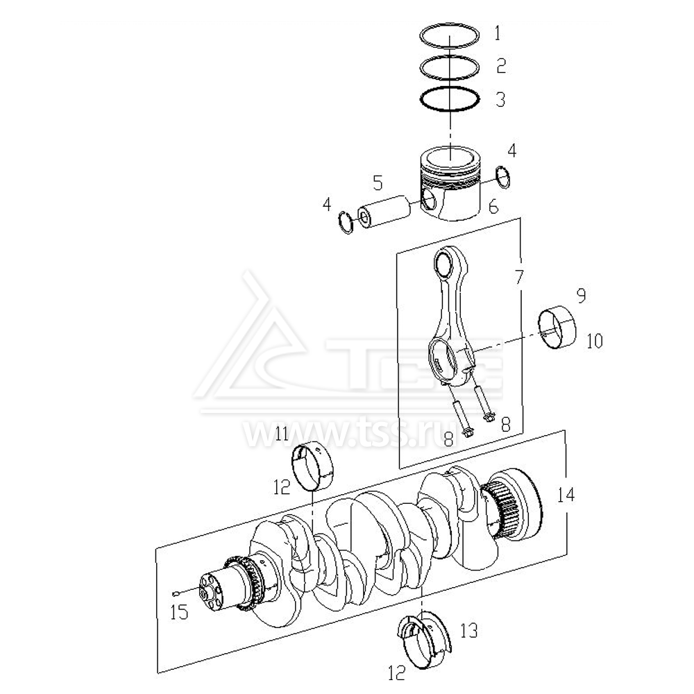 Поршни, шатуны и коленчатый вал TSS Diesel TDS120-4LTE