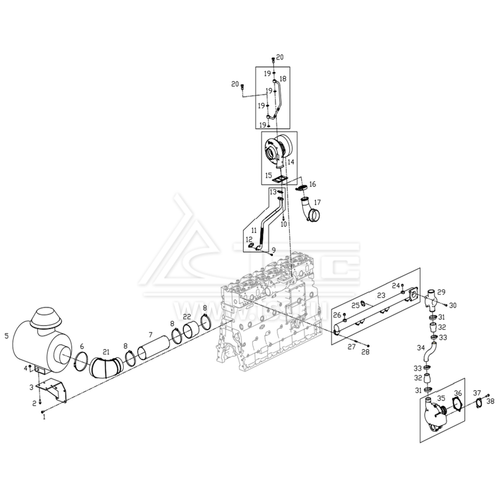 Воздушный фильтр, турбокомпрессор и водяной коллектор TSS Diesel TDS281-6LTE