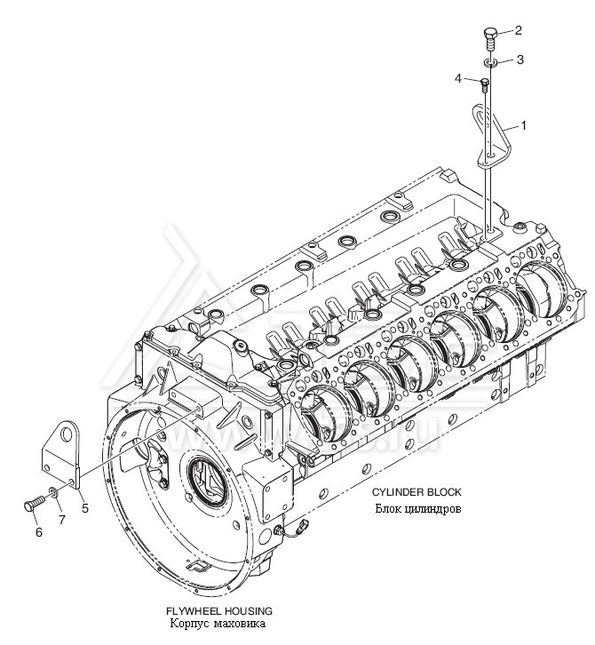 Передний и задние рымы подъема двигателя Doosan DP158LC и DP158LD