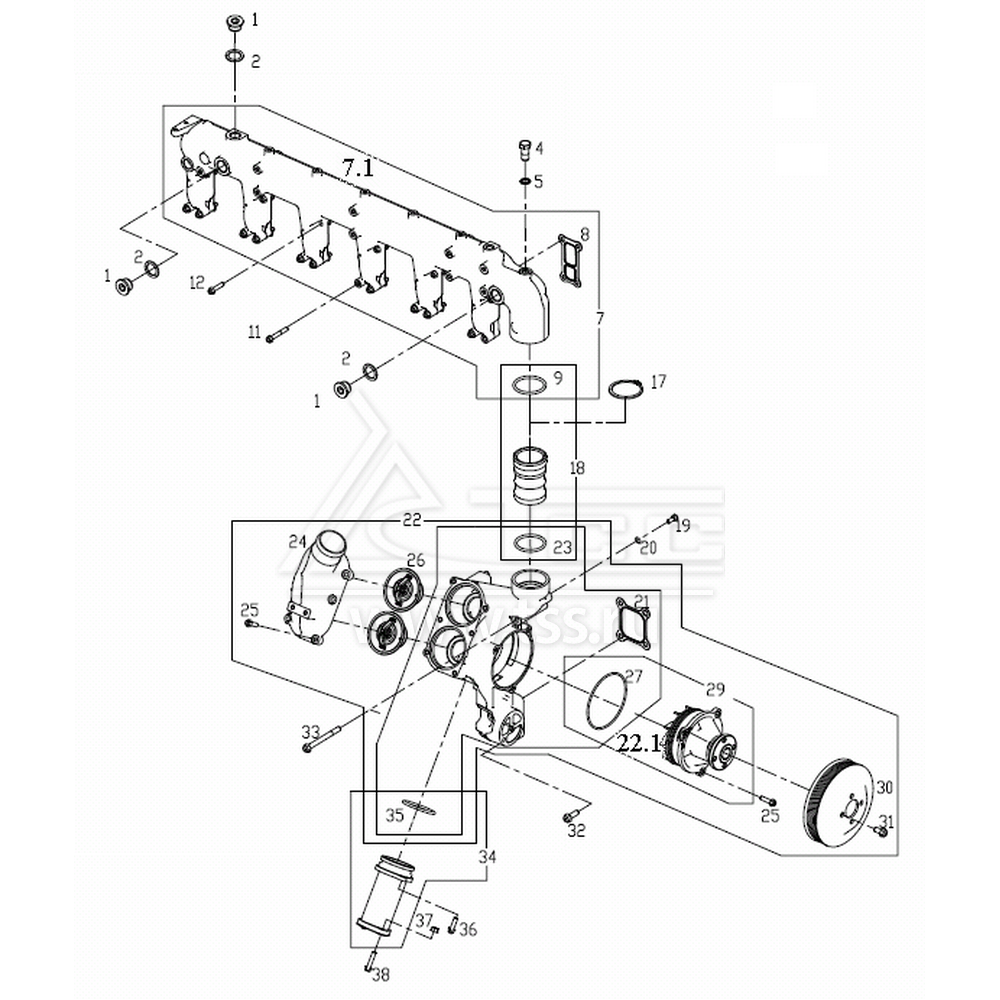 Водяной коллектор и термостат TSS Diesel TDS307-6LTЕ