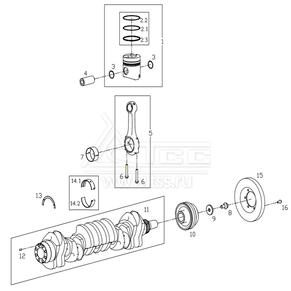 Поршни, шатуны и коленчатый вал TSS Diesel TDS281-6LTE