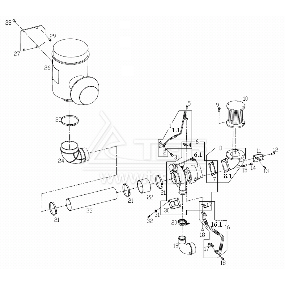 Воздушный фильтр и турбокомпрессор TSS Diesel TDS307-6LTЕ
