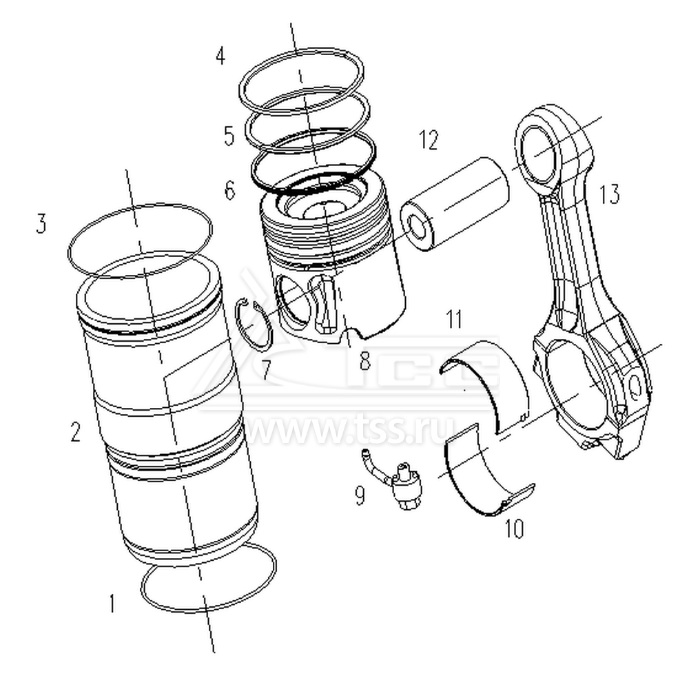 Гильзы цилиндров, поршни и шатуны TSS Diesel TDS228-6LTЕ