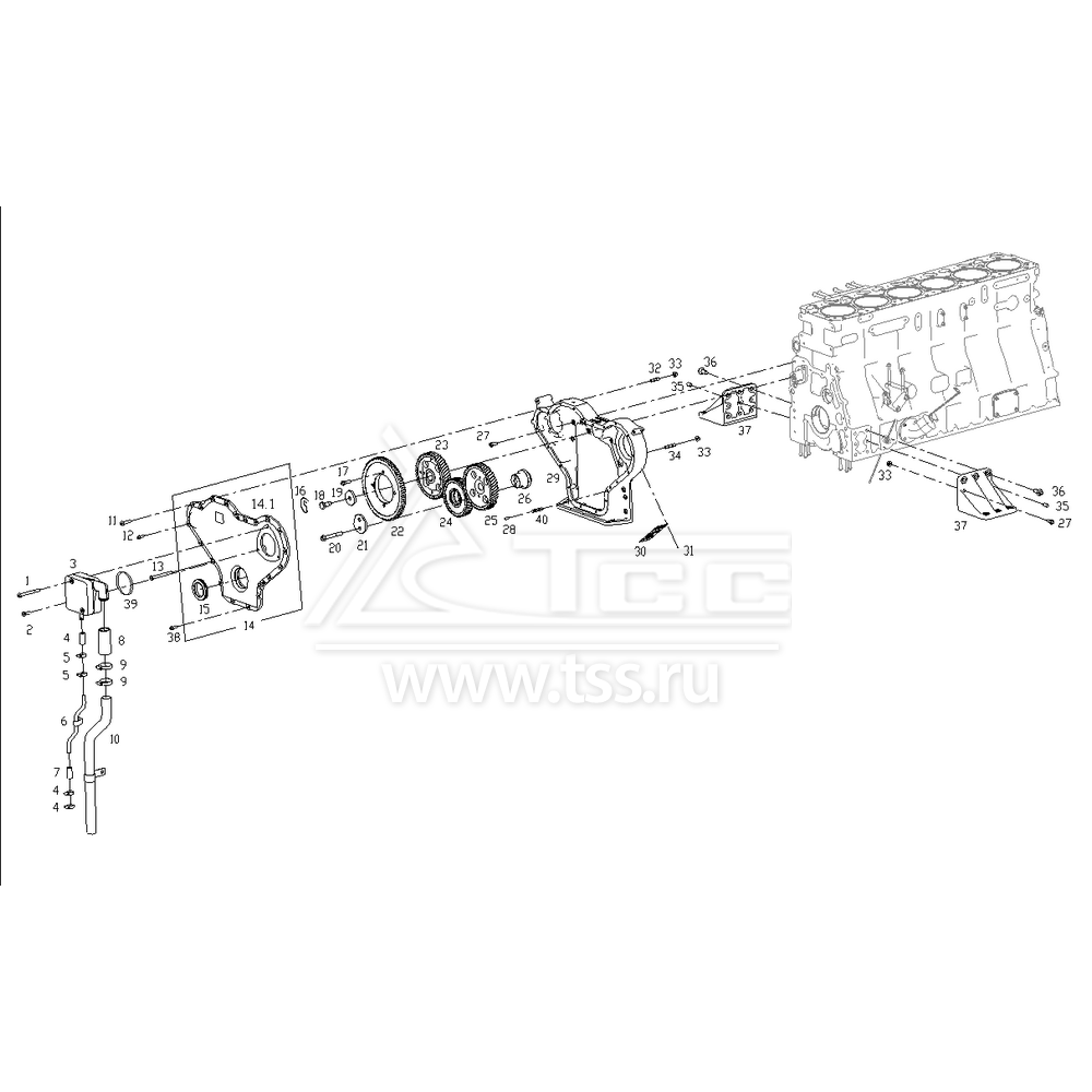 Газораспределительные шестерни и система вентиляции картера SDEC SC15G500D2 (TSS Diesel TDS330-6LTE)