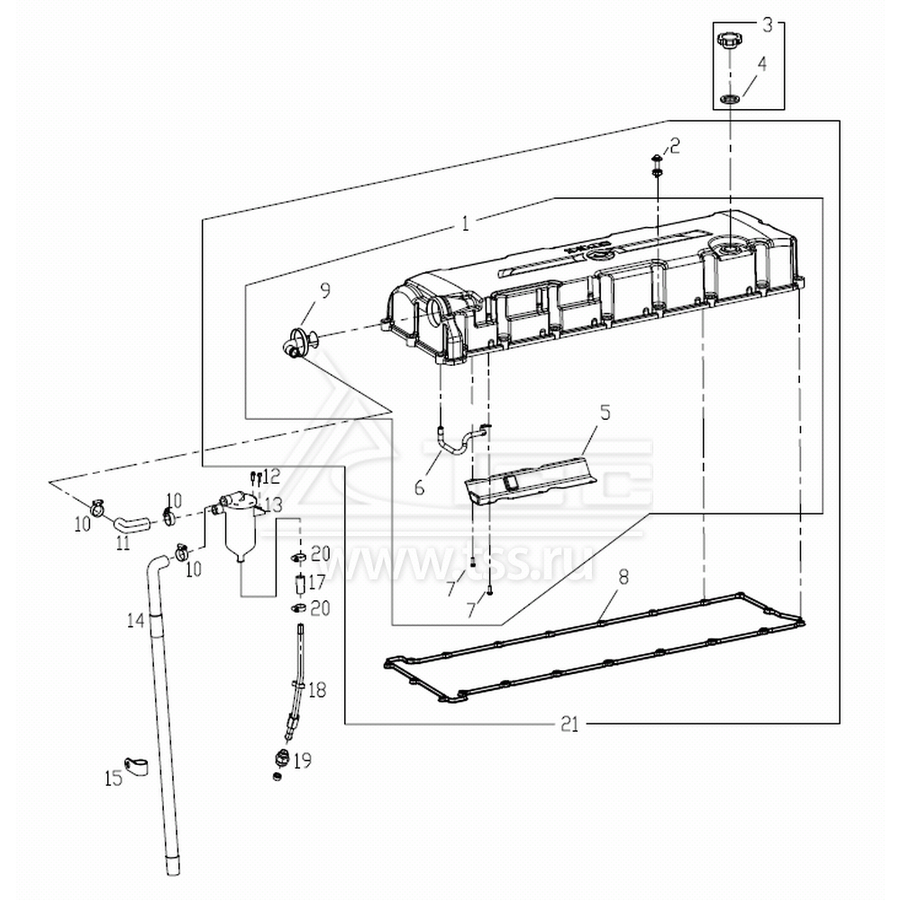 Крышка головки цилиндров и система вентиляции картера TSS Diesel TDS307-6LTЕ