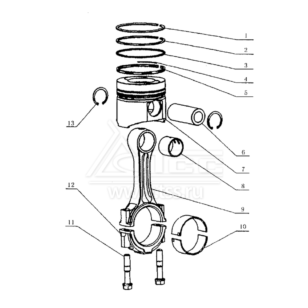 Поршень и шатун TSS Diesel TDY 25 4L; TDY 30 4L