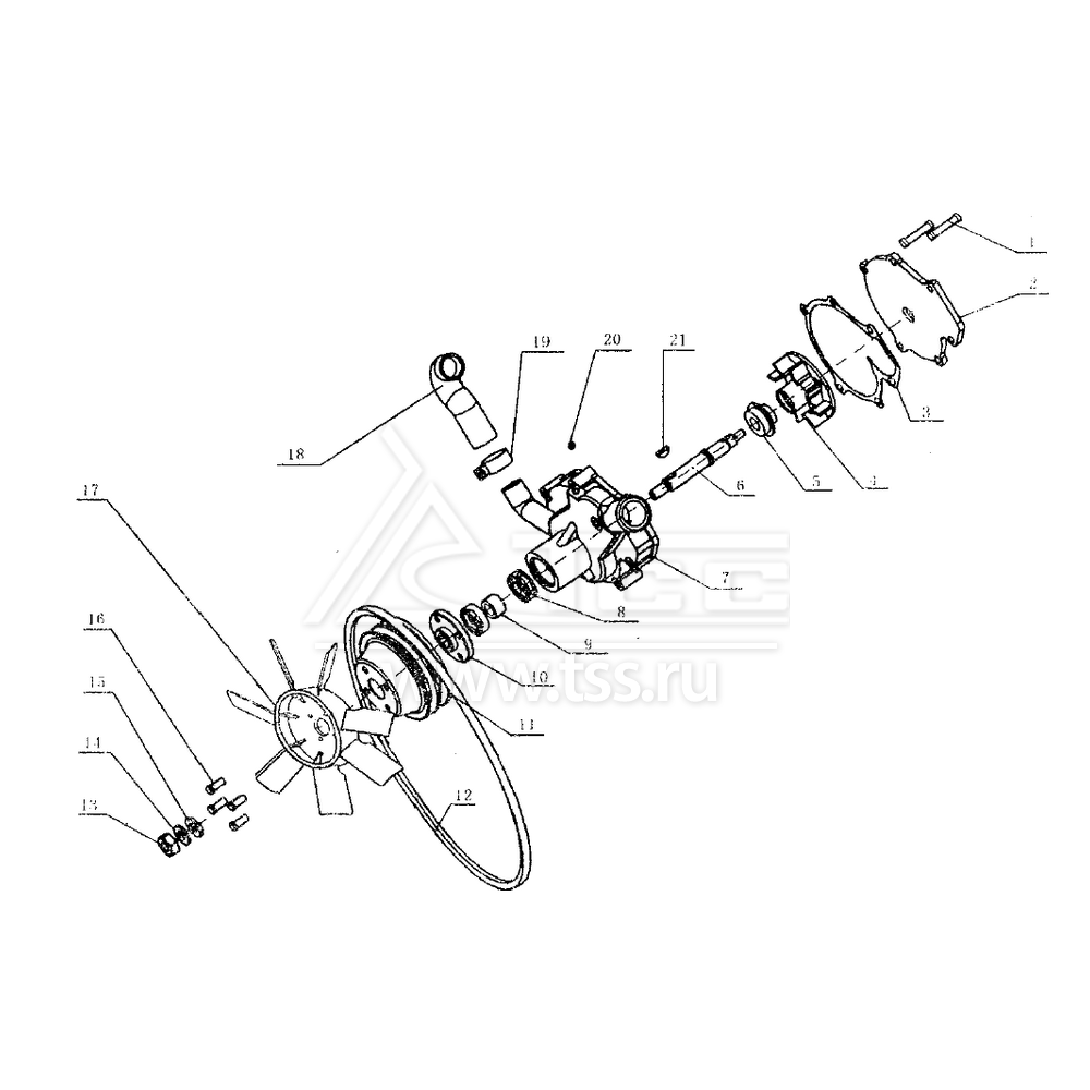 Вентилятор и водяной насос TSS Diesel TDY 25 4L; TDY 30 4L