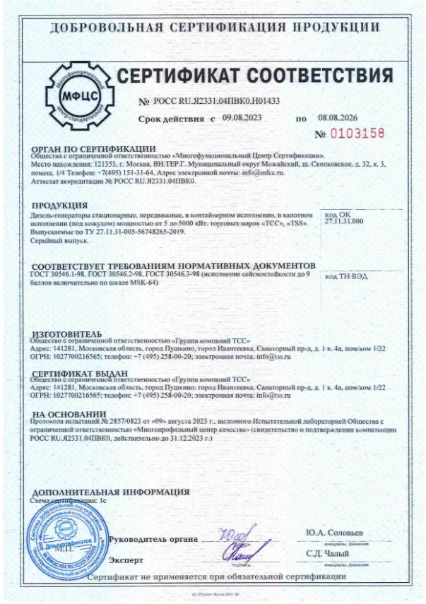 Сертификат соответствия № РОСС RU.Я2331.04ПВК0.Н01433