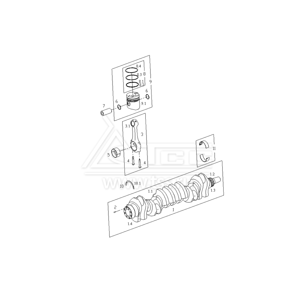 Поршни, шатуны и коленчатый вал SDEC SC15G500D2 (TSS Diesel TDS330-6LTE)