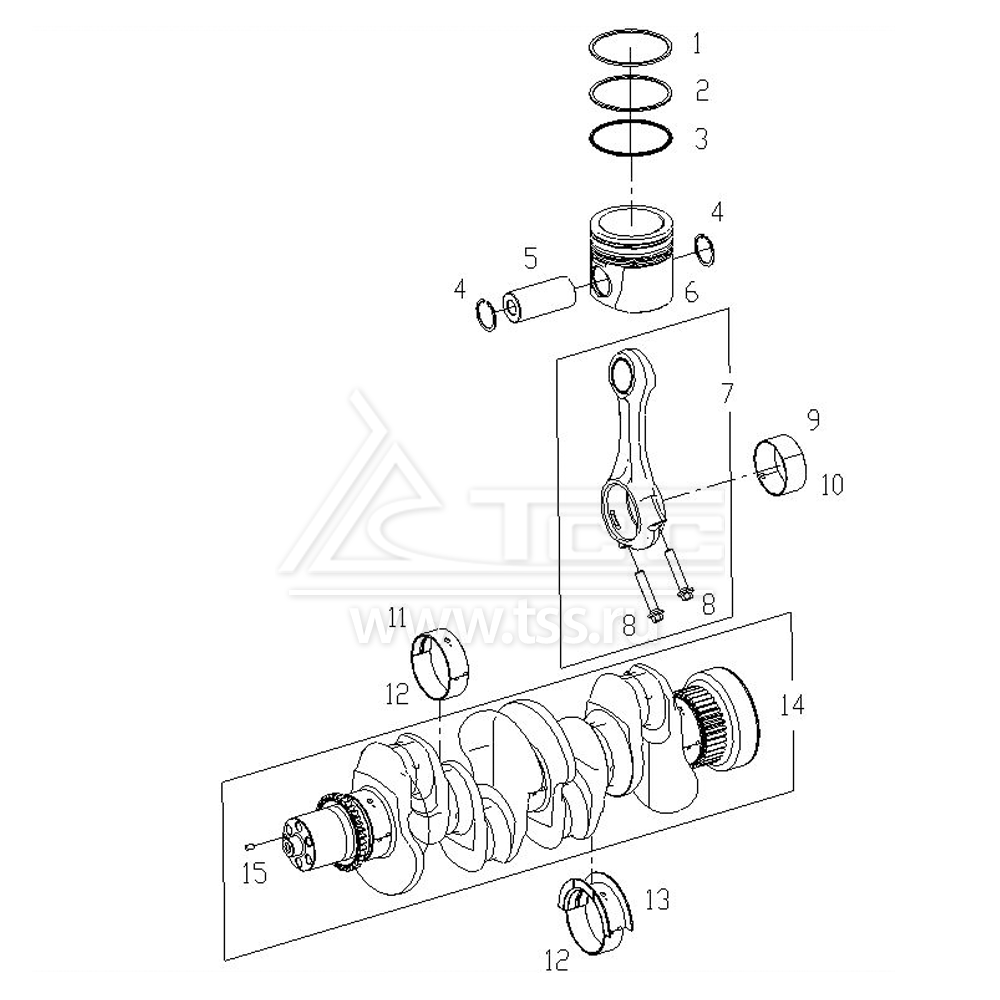 Поршни, шатуны и коленчатый вал TSS Diesel TDS105-4LTE
