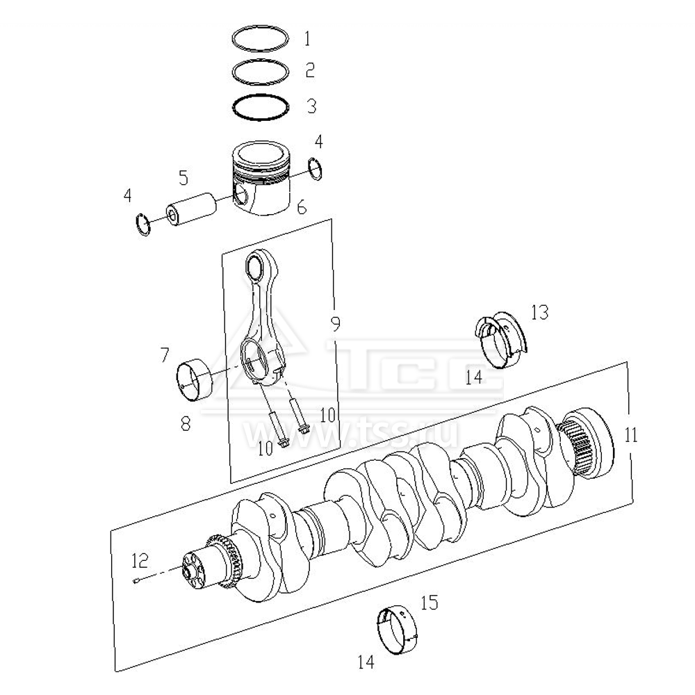 Поршни, шатуны и коленчатый вал TSS Diesel TDS168-6LTE