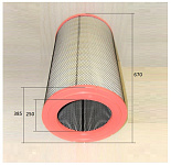 Фильтр воздушный одинарный цилиндрический ("глухой торец")  Baudouin12M26 (385х250х670) /Air filter (331008000249)